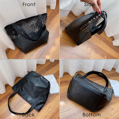 Fashion Rivet Large Capacity Women Shoulder Bag Soft Casual Black Female Shopping Bag Lady Hobo Handbag Tote Travel Bag