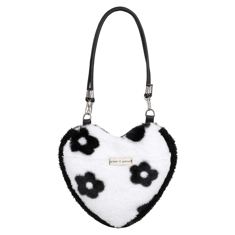 Bags for Women Heart Shape Plush Fur Handbag Autumn Winter Warm Female Top-handle Bag Fluffy All-match Brand Designer Handbags