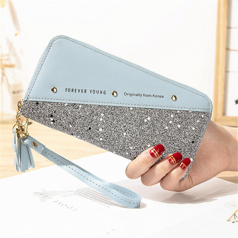 Fashion Women&#39;s Pu Leather Long Wallets Sequins Patchwork Glitter Wallet Coin Purse Female Wallets Girls Gifts Wholesale