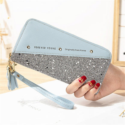 Fashion Women&#39;s Pu Leather Long Wallets Sequins Patchwork Glitter Wallet Coin Purse Female Wallets Girls Gifts Wholesale