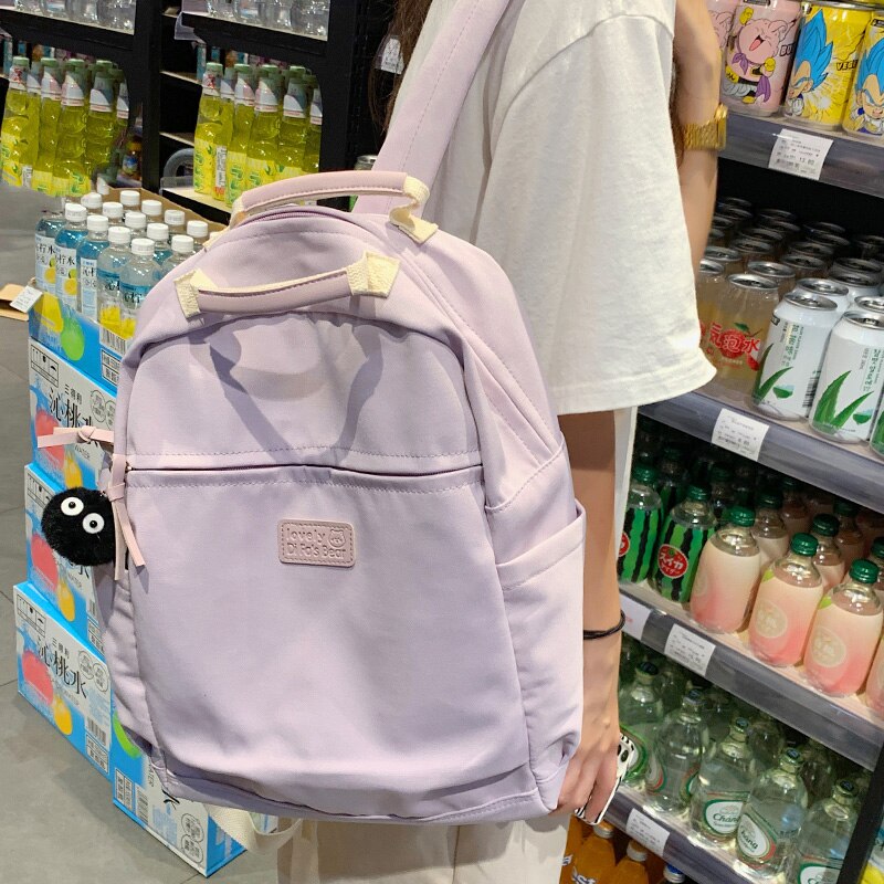 Large Capacity Fashionable Schoolgirl Pure Color Backpack Casual Campus Simple Style Schoolbag Women Waterproof Travelling Bag