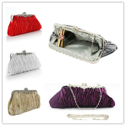 Women Lady Satin Crystal Bridal Handbag Clutch Party Wedding Purse Evening Bag  Fashion Envelope Wallet Bag