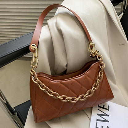 Youth Ladies Simple Versatile Bag Women Lattice Pattern Shoulder Underarm Bag PU Portable Chain Handbags Totes New Fashion