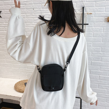 Fashion Women Canvas Shoulder Handbags Korean Solid Color Student Phone Purse Simple Zipper Small Messenger Crossbody Pouch