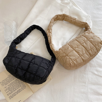 Fashion Space Pad Cotton Women Shoulder Baguette Shape Bag Female Shopper Lady Winter Nylon Padded Winter Quilted Bag Handbag