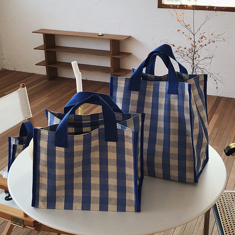 Classic Plaid Women Tote Bag Large Capacity Canvas Top-handle Handbag Mommy Waterproof Travel Totes Eco-friendly Shopping Bags