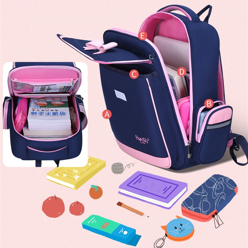 Children&#39;s School Bag 6~12 Year Girls Backpack Lovely Students Princess Book Bag for Girl Big Capacity Bowknot Schoolbag