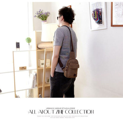 fashion Men&#39;s Small Chest Sling Bag Travel Hiking Cross Body Messenger Shoulder Backpack Solid Men Canvas Bag