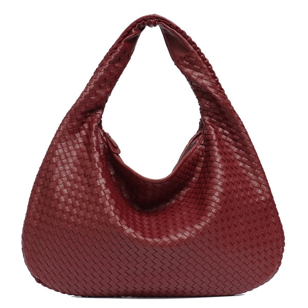 SC Brand New Vegan Leather Hobo Bag Handmade Woven Casual Female Handbag Big Capacity Patchwork Zipper Women Shoulder Bags