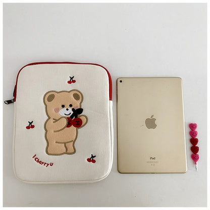 12.9 inch tablet case laptop bag cute cartoon cherry bear embroidery laptop bag for ipad pro 9.7 10.5 11 13  inch Ipad liner bag