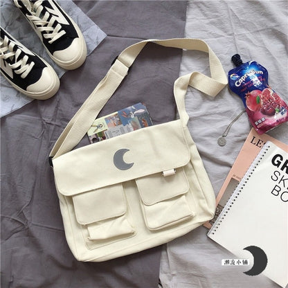 Crossbody Bags Mens Casual Handbag Fashion Moon Print Shoulder Bag Retro Leisure Packages Harajuku Ulzzang Retro Student Daily