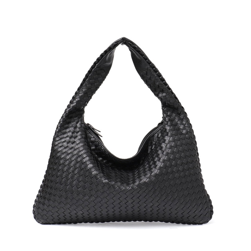 SC Brand New Vegan Leather Hobo Bag Handmade Woven Casual Female Handbag Big Capacity Patchwork Zipper Women Shoulder Bags