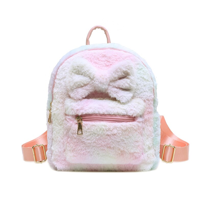 Kawaii Bow Plush Women Backpacks Soft Fluffy Bags Furry Bags For Women Faux Fur Shoulders Bag Winter New Bags Mini Backpack