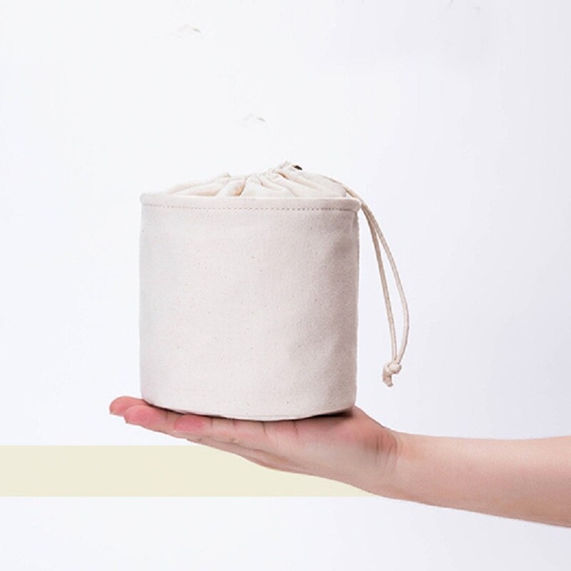 Small Barrel Shaped Organizer Cosmetic Bag Female Canvas Art Bucket Storage Makeup Pouch Mini Liner Bag 13*13cm