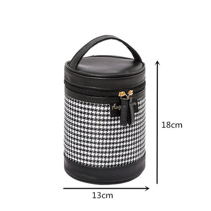 New PU Houndstooth Cosmetic Bag Women Portable Toiletry Makeup Case Travel Large Capacity Wash Storage Pouch Organizer Box