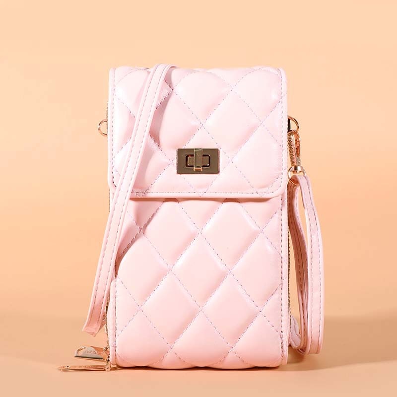 Brand Designer Small Crossbody Phone Bag Women&#39;s Diamond Design Pu Leather  Female Shoulder Purses Ladies Clutches Mini Handbag