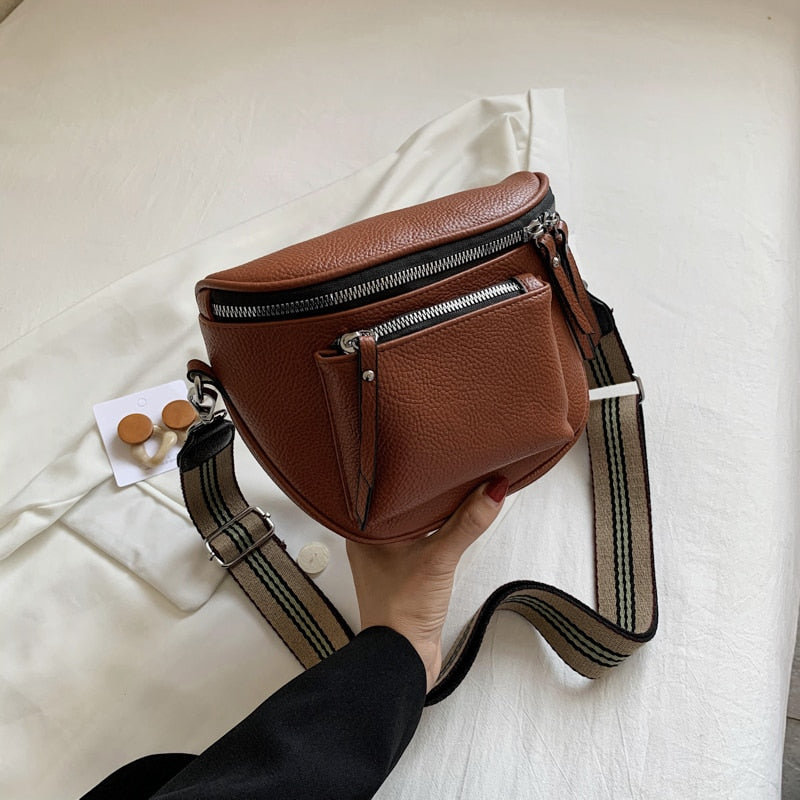 Crossbody Bag Pu Leather Soft Messenger Bags For Ladies Zipper Wide Shoulder Strap Mini Retro Woman Bag Female Bags