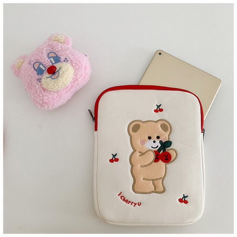 12.9 inch tablet case laptop bag cute cartoon cherry bear embroidery laptop bag for ipad pro 9.7 10.5 11 13  inch Ipad liner bag