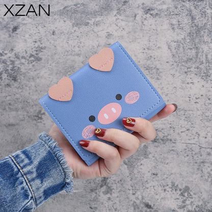 Short Wallets Student Cute Cartoom Purses Women Fashion Pattern Women&#39;s Mini Solid Color Tri-fold Student Wallet Card Holder