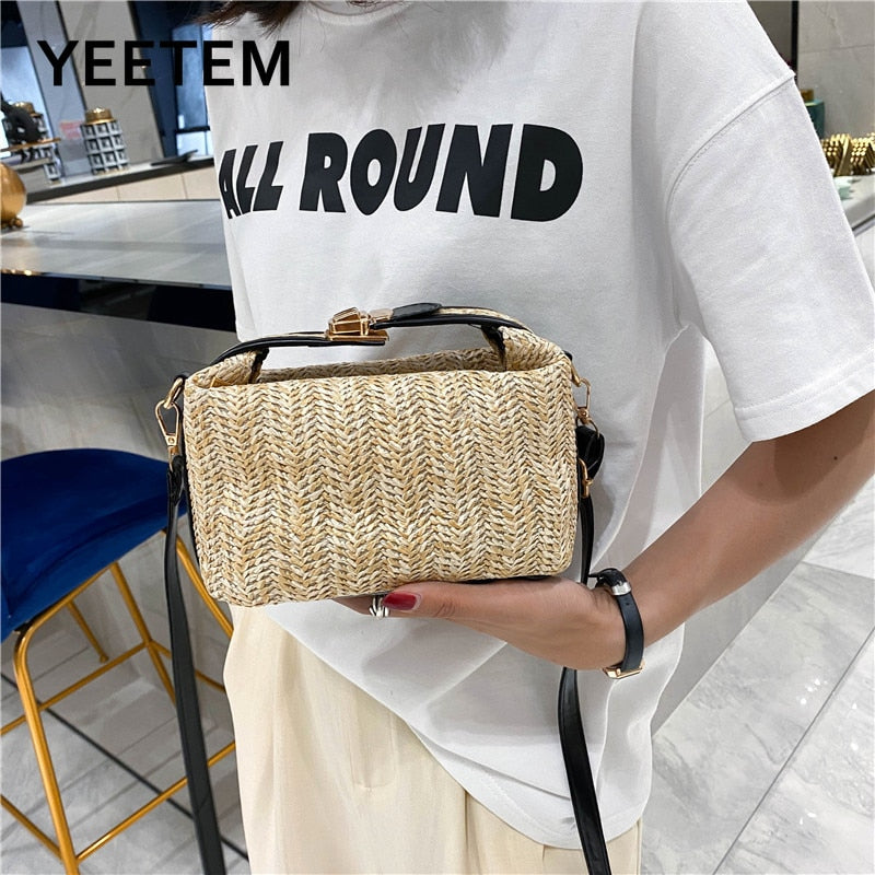 Women&#39;s Bag Korean Summer Straw Woven Handbag Fashion Clutch All-match Shoulder Bag Diagonal Bag Purse Fashion Tote Bag