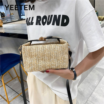 Women&#39;s Bag Korean Summer Straw Woven Handbag Fashion Clutch All-match Shoulder Bag Diagonal Bag Purse Fashion Tote Bag