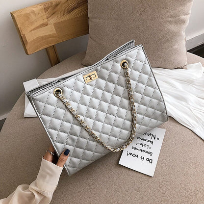 Luxury Large Handbag Women Diamond Lattice Shoulder Bags Designer Leather Big Tote Bag Female Chain Plaid Shopper Crossbody Bag