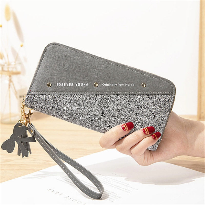 Fashion Women&#39;s Pu Leather Long Wallets Sequins Patchwork Glitter Wallet Coin Purse Female Wallets Girls Gifts Wholesale