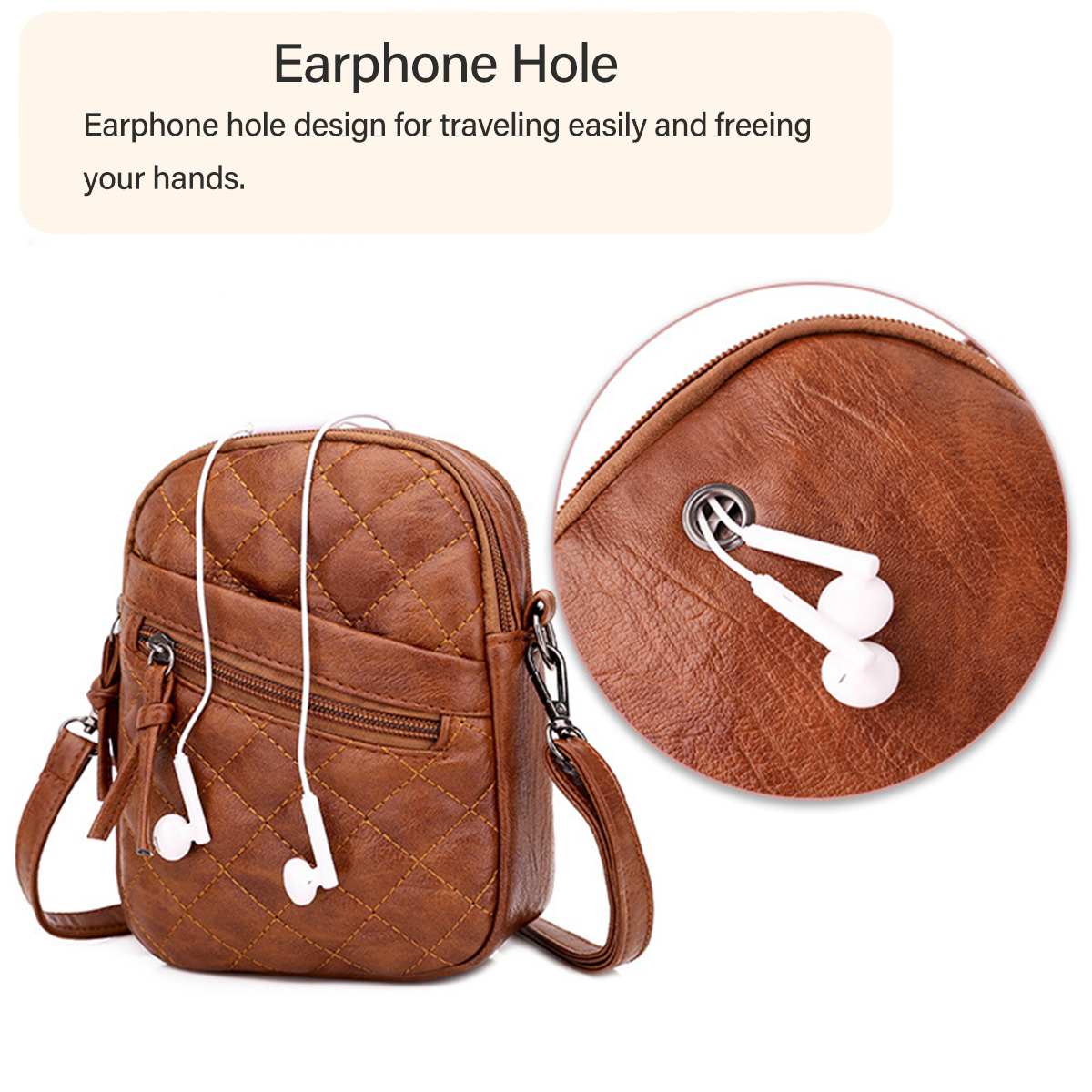 Phone Bag Wallet for Women Shoulder Bags Vintage PU Faux Soft Leather Waterproof Crossbody Handbag with Headphone Hole Gift