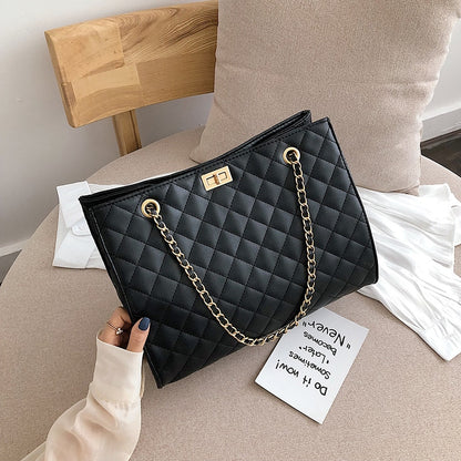 Luxury Large Handbag Women Diamond Lattice Shoulder Bags Designer Leather Big Tote Bag Female Chain Plaid Shopper Crossbody Bag