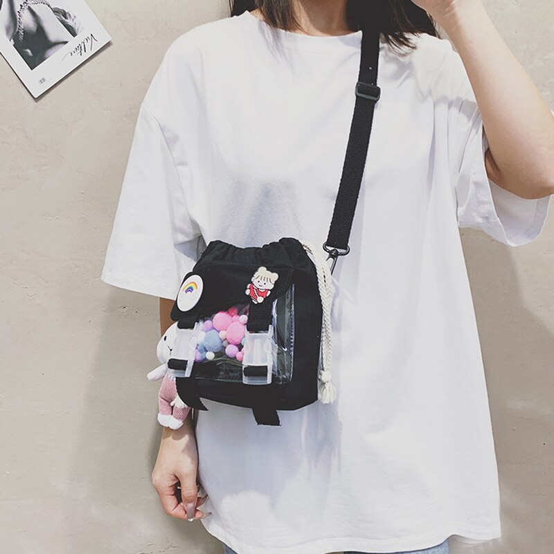 Women Sweet Messenger Bags Crossbody Fashion Techwear Harajuku Preppy Style Drawstring Shoulder Bolsa Nylon Waterproof College