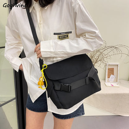 Black Messenger Bags Women Simple Large Capacity College Preppy Harajuku Chic Japanese Style Crossbody Shoulder Bolsa Students