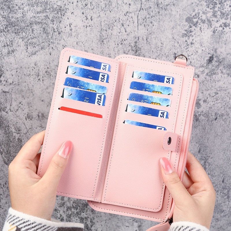 New Women&#39;s Wallet Multifunctional Fashion PU Leather Long Wallets Multi-card Position Clutch Buckle Zipper Student Wallet