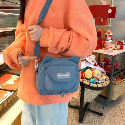 Japanese Cute Bear Ears Shaped Bag Women Small Crossbody Bags Nylon Bag Student Shoulder Bag New Flap Bolsa Feminina Bag Women