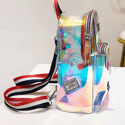 Transparent See Through Women Girls Backpack  PVC Female Laser Jelly Satchel Multi-use Mini Backpack Small School Bag /BY