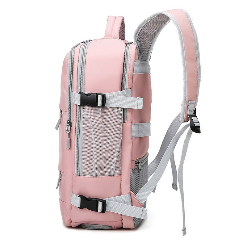 Pink Women Travel Backpack Water Repellent Anti-Theft Stylish Casual Daypack Bag with Luggage Strap &amp; USB Charging Port Backpack