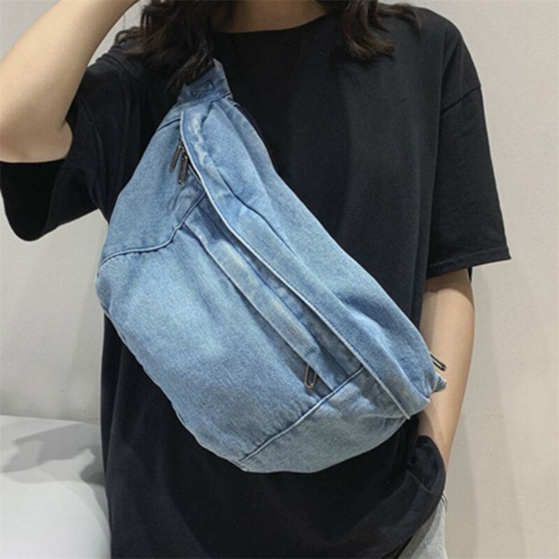 Unisex Crossbody Bag Shoulder Bags Girls New Denim For Women Large Capacity Messenger Bag Hip Hop Solid Color Belt Bags