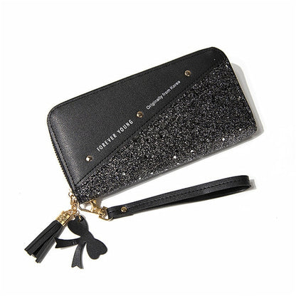 Fashion Women&#39;s Pu Leather Long Wallets Sequins Patchwork Glitter Wallet Coin Purse Female Wallets Girls Gifts Wholesale