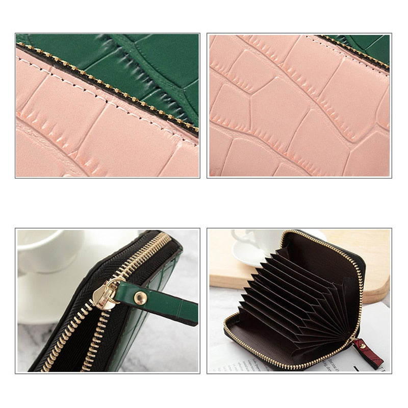 Crocodile Women Business Card Holder Men PU Leather Black Brown Green Eed Credit Card Wallet Bag Zipper ID Bank Card Holder Case