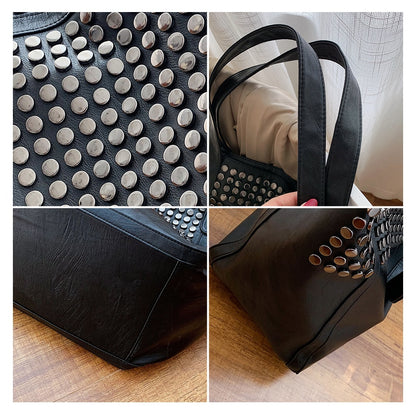 Fashion Rivet Large Capacity Women Shoulder Bag Soft Casual Black Female Shopping Bag Lady Hobo Handbag Tote Travel Bag