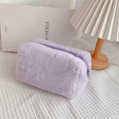 Solid Color Makeup Bags Women Soft Plush Cosmetic Make Up Brushes Storage Case Travel Toiletry Organizer Handbag Girls Gift