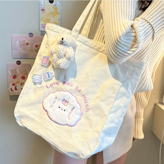 Cartoon Shoulder Bag Women Canvas Large Capacity Cute Shopper Bags Girls Ins Fashion Casual Book Storage Schoolbag for Student