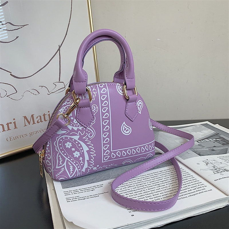 Fashion PU Leather Small Crossbody Shoulder Bag For Women Luxury Handbags Ladies Cashew Flower Fisherman&#39;s Hats and Handkerchief