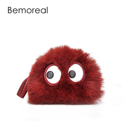 Bemoreal Mini Wallet Women Faux Fur Big Eyes Coin Bag With Zipper Fashion Small Purse Female Tassel Sweet Key Wallets