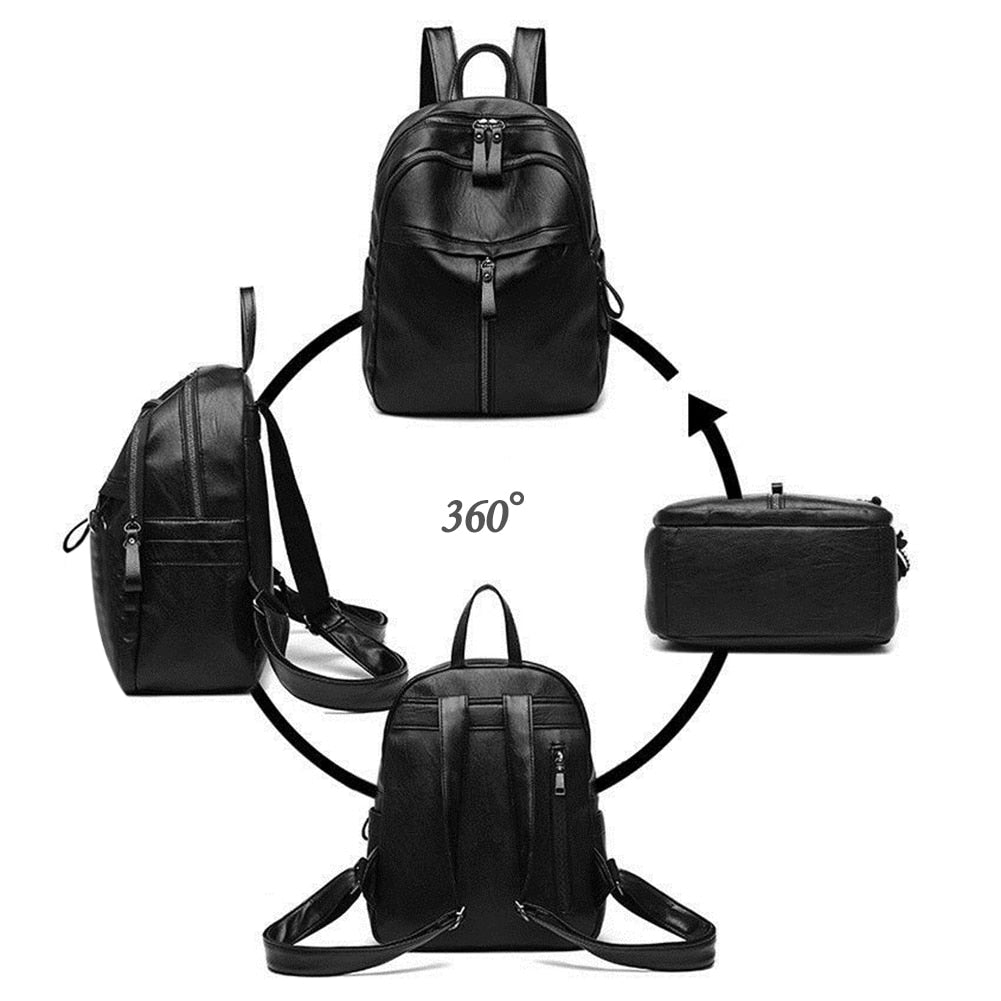 Simple Ladies Pure Color Travel Knapsacks Women Large Capacity Shopping Shoulder Rucksack PU Leather Backpacks