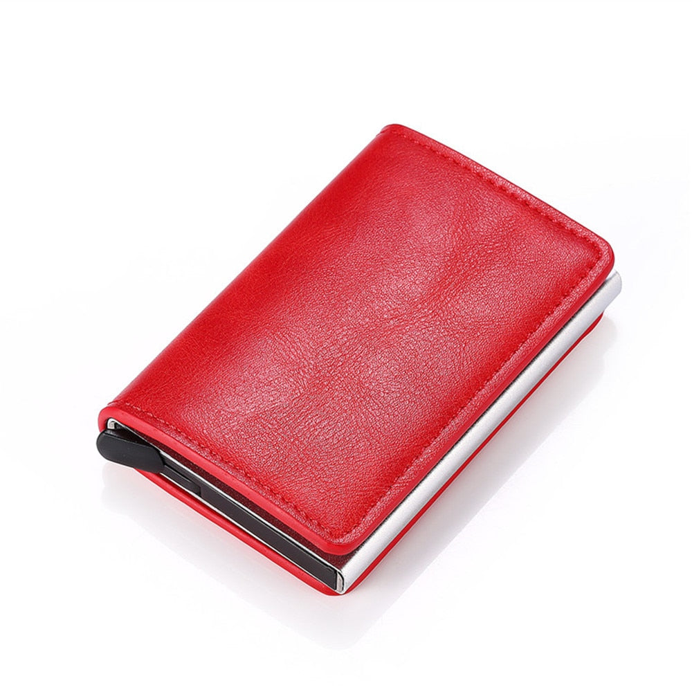 Business ID Credit Card Holder Men Women Coin Leather Wallet RFID Aluminium CardHolder Box with Money Clips Purse