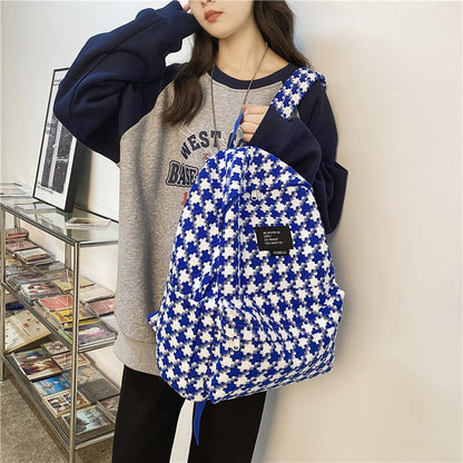 DCIMOR New Plaid Women Backpack Ladies Kawaii Knitted Cotton School Bag Teenage Girl Cute Portable Casual Bagpack Female Bookbag