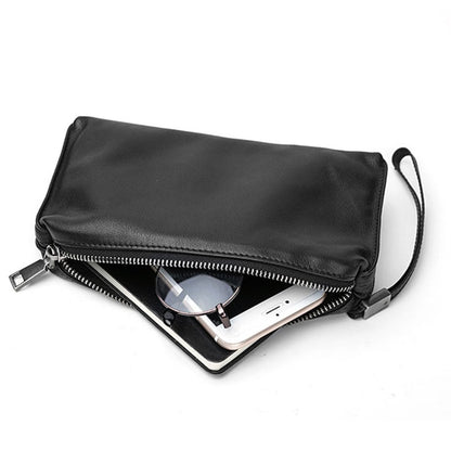 AETOO Men&#39;s handbags, men&#39;s leather soft leather casual handbags, long zip-up wallets, leather mobile phone bags