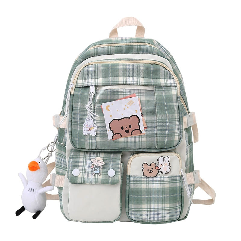 EST Plaid Transparent PVC Kawaii Contrast Color Girls College Leisure Kawaii Backpack Large Nylon School Backpack For Women Bags