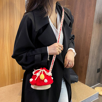 Women Fashion Knit Mushroom Hit Color Shoulder Bag Crossbody Bags Female Casual Mini Purse Shoulder Bag