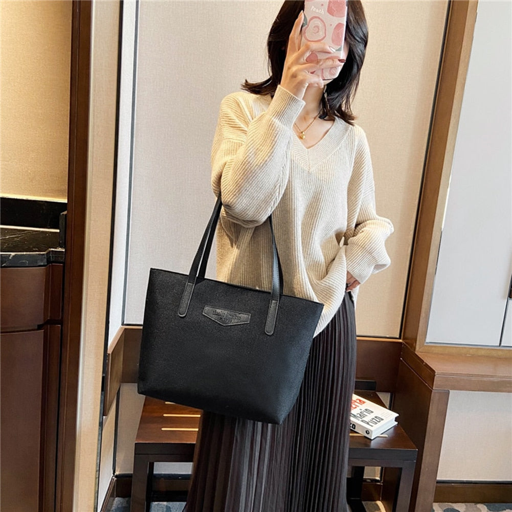 Fashion Hit Color Shoulder Tote Bags Women Leather Linen Simple Shopping Street Crossbody Pouch Large Capacity Handbag